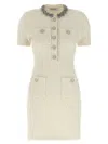 Self-portrait Mini Dress With Knit Tweed Texture And Crystal Accents In White