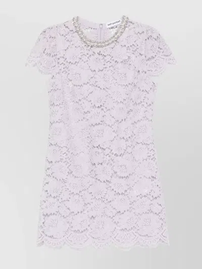 Self-portrait Mini Dress With Lace And Crystal In Purple