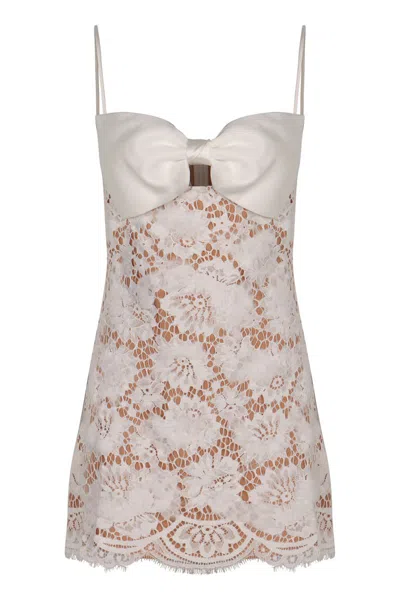 Self-portrait Mini Dress With Lace Bow In Neutral