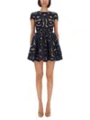 Self-portrait Blue Cotton Poplin Mini Dress With Bow Motif In Multi
