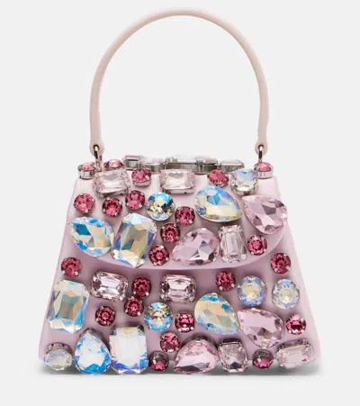 Self-portrait Mini Embellished Satin Top-handle Bag In Pink