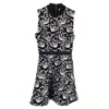 Self-portrait Mini Floral Print Crew-neck Dress In Black Jacquard In Black