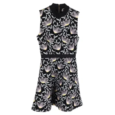 Self-portrait Mini Floral Print Crew-neck Dress In Black Jacquard
