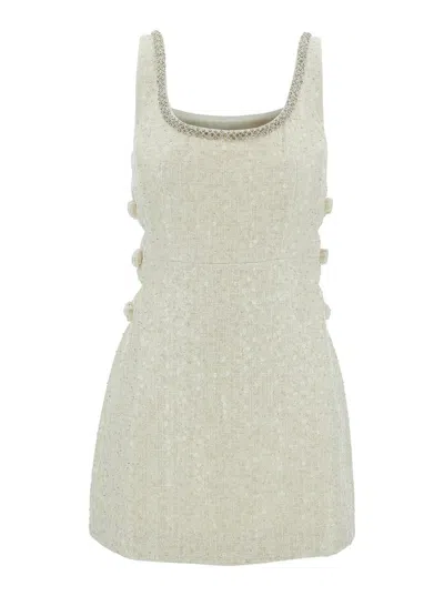 Self-portrait Mini Ivory Dress With Bows And Cut-out In Tweed Woman In White