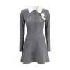 Self-portrait Mini Knit Dress With Crochet Floral Collar In Gray