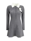 Self-portrait Grey Crochet Flower Collared Knit Mini Dress Clothing In Gray