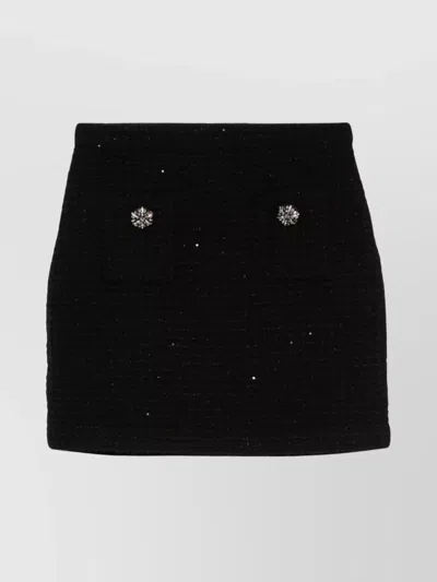 Self-portrait Mini Knit Skirt Rhinestone Buttons In Black