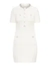 Self-portrait Mini Dress With Knit Tweed Texture And Crystal Accents In White