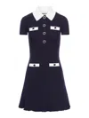 Self-portrait Mini Knitted Dress With Contrasting Collar In Blue