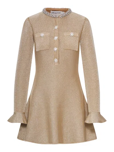 SELF-PORTRAIT MINI KNITTED DRESS WITH CRYSTAL DETAILS