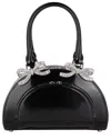 Self-portrait Leather Curved Mini Tote Bag In Black