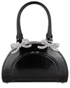 Self-portrait Leather Curved Mini Tote Bag In Black