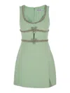 SELF-PORTRAIT MINI MINT GREEN DRESS WITH BOWS AND CRYSTALS IN FABRIC WOMAN