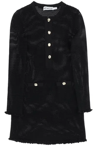 Self-portrait Black Pointelle Knit Dress With Scalloped Edges For Women's Ss24 Collection