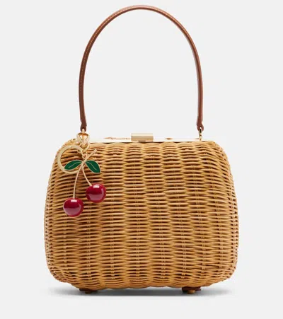 Self-portrait Mini Rattan Top-handle Bag In Sand