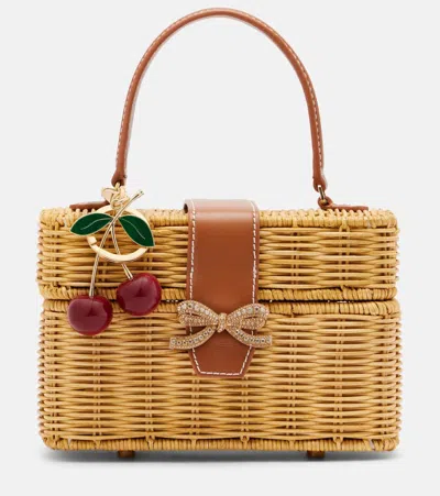 Self-portrait Mini Rattan Top-handle Bag In Sand