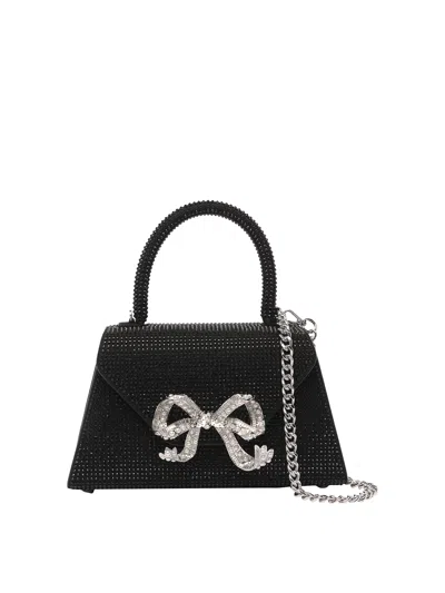 Self-portrait Mini Rhinestone Bow Handbag In Black