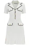 Self-portrait White Mini Dress With Notched Collar And Contrasting Trim In Viscose Blend Stretch Woman In White