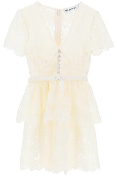 Self-portrait Self Portrait Mini Ruffled Guipure Lace Dress With In Mixed Colours