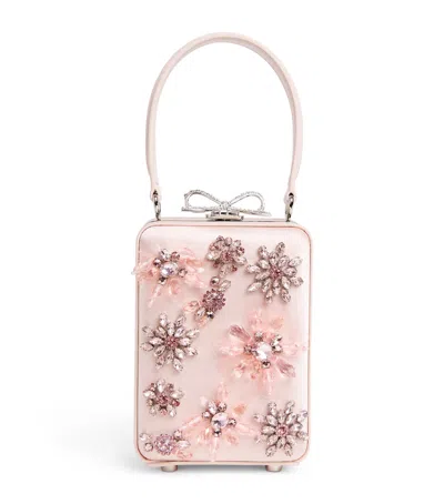Self-portrait Mini Satin Crystal-embellished Top-handle Bag In Pink