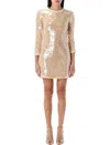 Self-portrait Mini Dress With Pearl Trim And Sequins In Beige