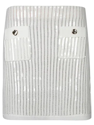 Self-portrait Mini Sequin Knit Skirt With Button-accented Pockets