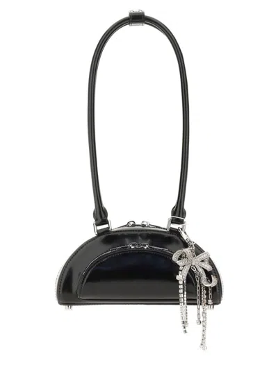 Self-portrait Mini Shoulder Bag With Glossy Finish In Black