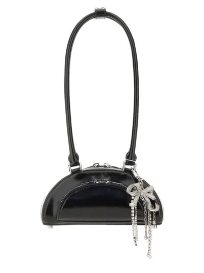 Self-portrait Mini Shoulder Bag With Glossy Finish In Black