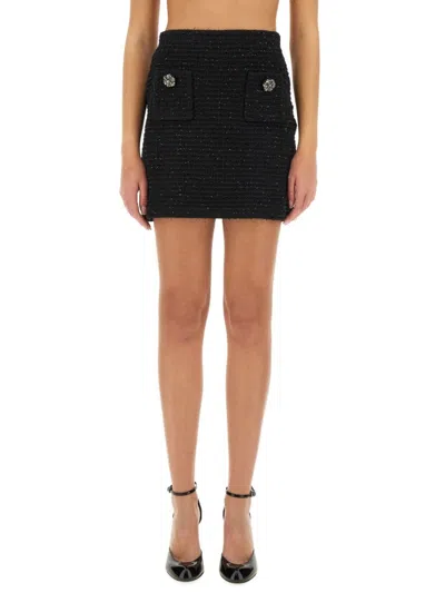 Self-portrait Knitted Miniskirt With Jewels Buttons In Black