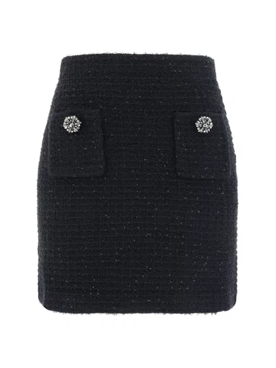 Self-portrait Knitted Miniskirt With Jewels Buttons In Black