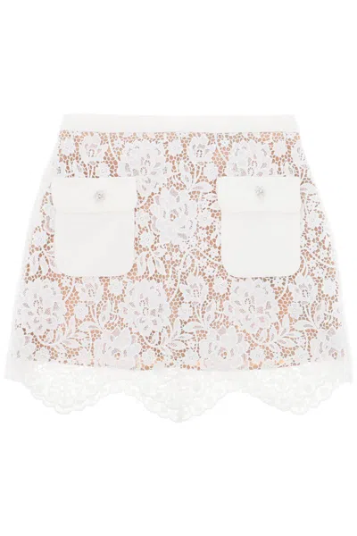Self-portrait Mini Skirt In Floral Lace In White