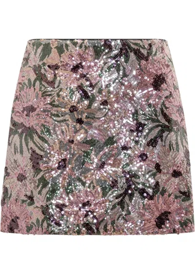 Self-portrait Mini Skirt With Floral Embroidery In Multi