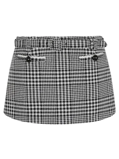 Self-portrait Mini Skirt With Houndstooth Pattern In Gray