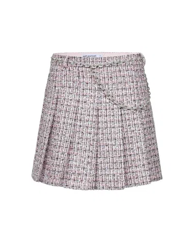 SELF-PORTRAIT MINI SKIRT WITH PINK BOUCLÉ CRYSTAL BELT