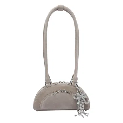 Self-portrait Mini Suede Bow Charm Shoulder Bag In Gray