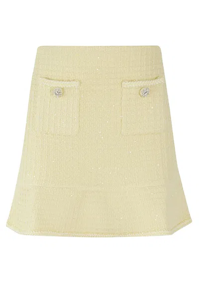 SELF-PORTRAIT MINI YELLOW SKIRT WITH FLOUNCE AND JEWEL BUTTONS IN TWEED WOMAN