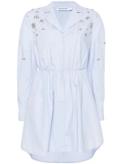 Self-portrait Crystal-embellished Shirtdress In Blue