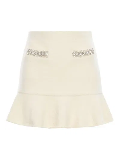 Self-portrait Self Portrait Viscose Blend Knit Mini Skirt With Crystals In White