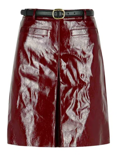 SELF-PORTRAIT BURGUNDY LEATHER MINISKIRT