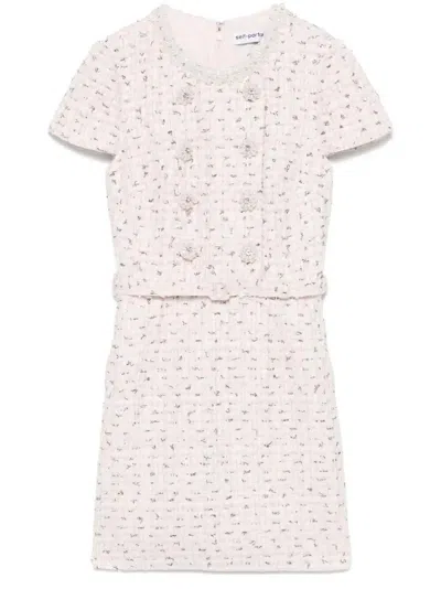 Self-portrait Boucle Pearl-embellished Mini Dress In Pink