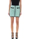 SELF-PORTRAIT MINT CABLE KNIT MINI SKIRT WITH BOW POCKETS AND DIAMANTÉ BUTTONS FOR WOMEN