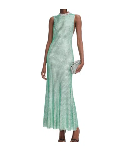 Self-portrait Mint Rhinestone Mesh Midi Dress In Green