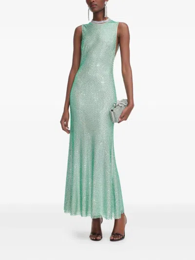 Self-portrait Mint Rhinestone Mesh Midi Dress In Green