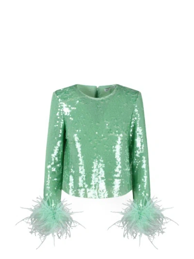 SELF-PORTRAIT MINT SEQUIN FEATHER TOP