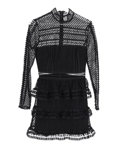 Self-portrait Mock-neck Lace Ruffled Mini Dress In Black Rayon