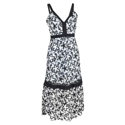 Self-portrait Self Portrait Monochrome Guipure Lace Overlay Sleeveless Midi Dress In Multicolor Polyester