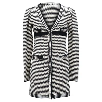 Self-portrait Monochrome Stripe Knit Mini Dress In Black Cotton