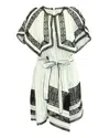 Self-portrait Monochrome Striped Handkerchief Dress With Lace In White Polyester In White
