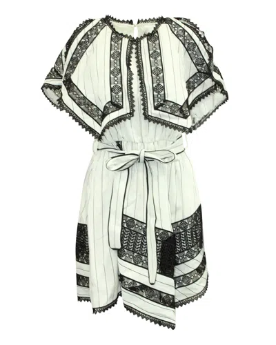 Self-portrait Monochrome Striped Handkerchief Dress With Lace In White Polyester