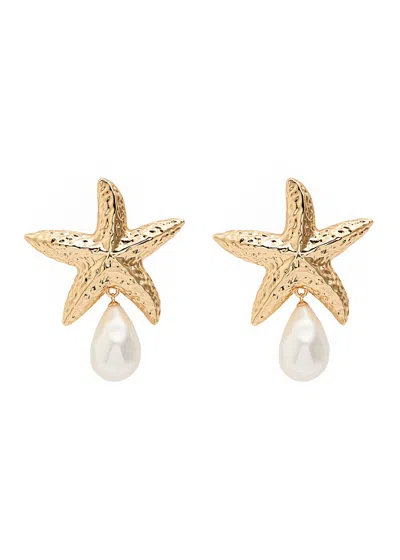 Self-portrait Mottled Gold Sea Star Pearl Gold-plated Drop Earrings